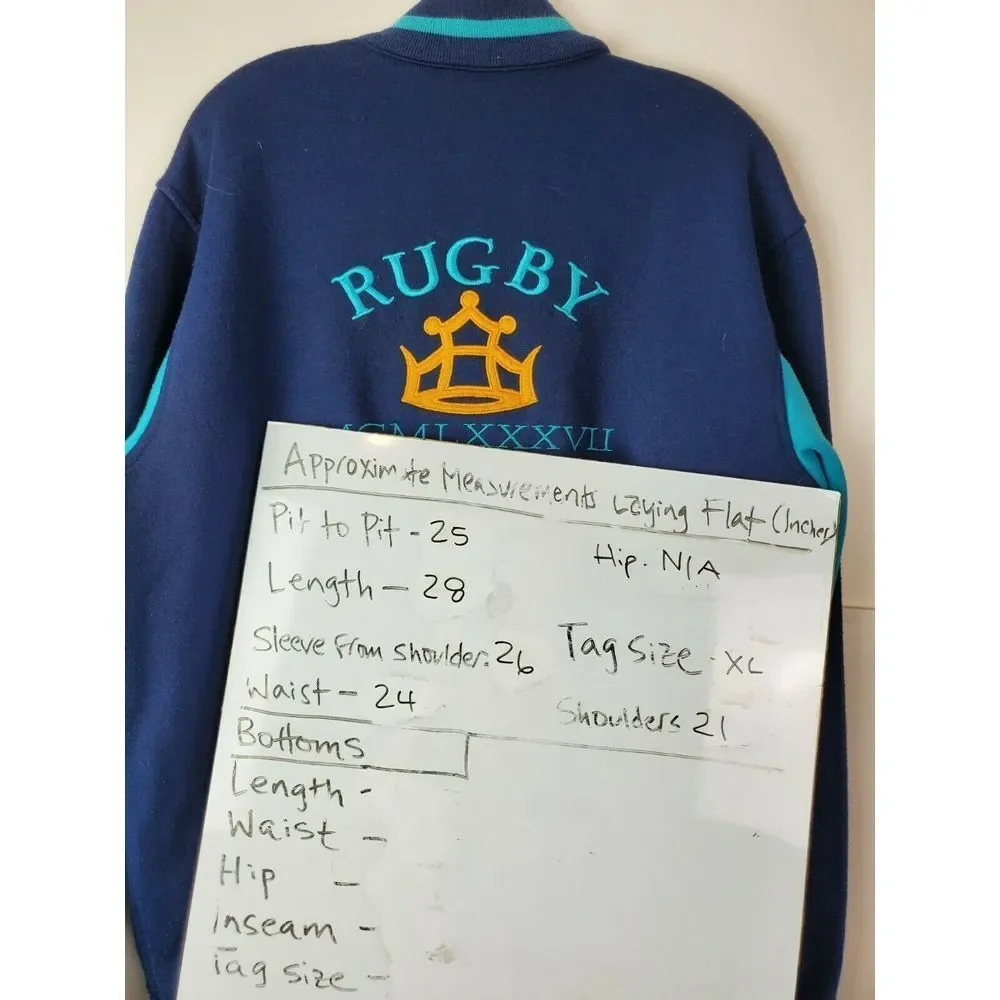 VTG Nike Rugby Union 1987 Snap Button‎ Varsity Bomber Jacket Blue XL LS HN